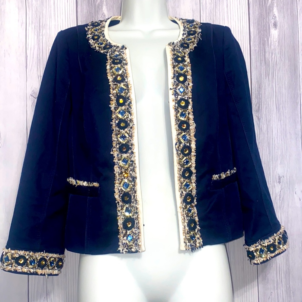 Cropped White House Black Market Jeweled Blazer
